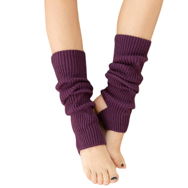 Kvinner vinter ekstra myk over knehøy fotløs strikket stigbøyle leggvarmere for yoga ballettdans - Perfet Purple