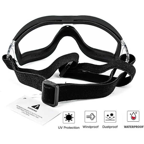Hundebriller til mellemstore og store racer - Øjenbeskyttelse Solbriller Vindtætte UV-beskyttende Briller til Udendørs - Klar Linse Justerbare Hovedstropper - Perfekt