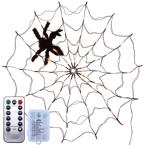 Halloween LED-edderkoppnett-strenglys med fjernkontroll 8 Modi Net Mesh Atmosfærelampe Utendørs Innendørs Festdekorasjon - Perfet null - Battery models