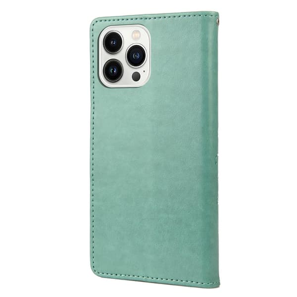 Butterfly Flower PU Etui Kompatibelt med iPhone 14 Pro-Perfet Green