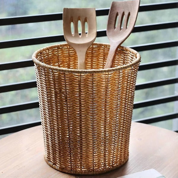 Vävd Papperskorg Rund Rotting Papperskorg med Lock Planter Vävd Korgar Korg Papperskorg - Perfekt