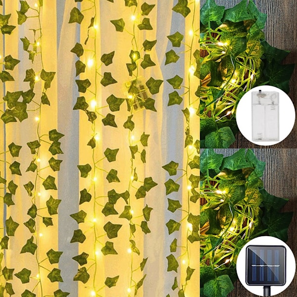 Kunstige planter - Green Leaf Vines - Ivy String Lights - Perfet 10M Solar Powered