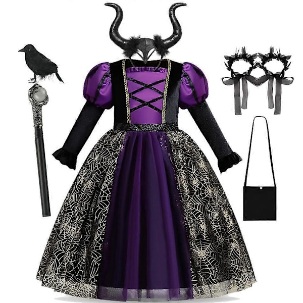 Disney Tyttöjen Maleficent-Mekko Lapsille Paha Kuningatar Keiju Halloween-Puku Lapsille Demoni Kuningattaren Vaatteet Karnevaali Musta Noita Mekko-Täydellinen Maleficent Dress 6 5-6T (Tag 130)