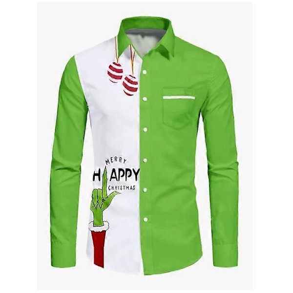 Høytidelig skjorte for menn, lang ermet, business casual, skinnende gulltre-elgtrykk, julegave - Perfekt green66 4XL