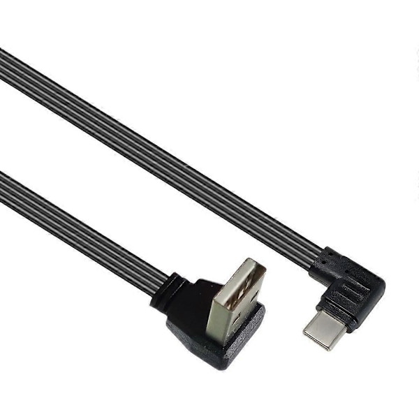 90 Graders Vinklet USB 2.0 til Type C Fladt Kabel Datakabel til Telefoner og Bærbare Computere - Perfekt 0.2m AMDO CMLE