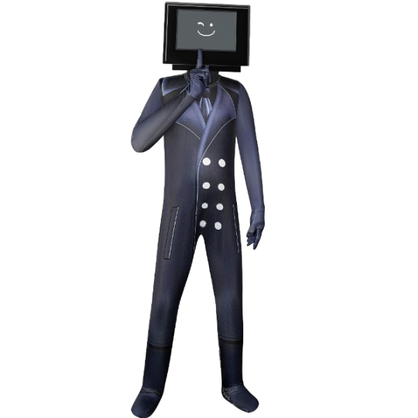 Skibidi Toilet TV Man Jumpsuit Cosplay Halloween Kostume til Børn Sort TV Man- Perfet Black TV Man Kids 140