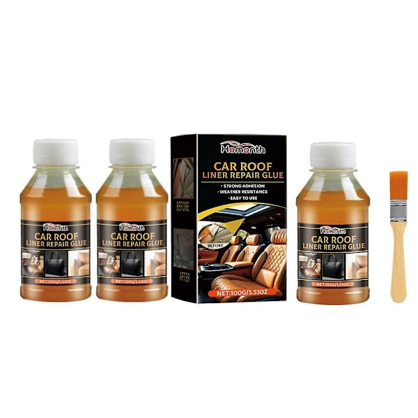 Auton kattopäällysteen korjausliima 100ml Nopeakuivuva liima Nestemäinen kangasliima Vahva tarttuvuus, 1-3kpl-Perfet 3pcs