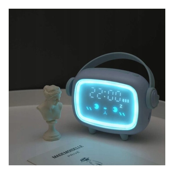 Lille vækkeur natlampe børneværelse soveværelse vækkeur lille vækkeur natlampe（Blå） - Perfet
