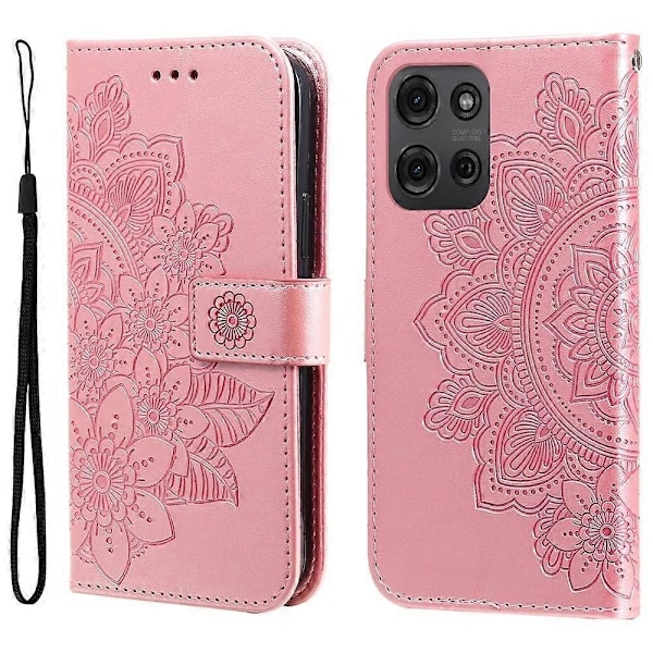 Syv-bladet Blomster Præget Læder Telefon Cover - Perfet Compatible with MotorolaMoto G75 5G