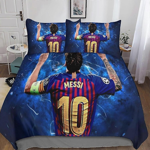 3D Messi Sengesett for Gutter og Tenåringer Lionel Dynetrekk, Mikrofiber Dynetrekk med Glidelåslukking 3 Deler Doble Putetrekk - Perfekt King220x240cm