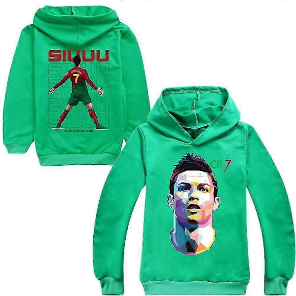 Cristiano Ronaldo Hoodie VM-drakt nr. 7 Julegaver Fotballstjerne Hoodie Jenter Gutter Hettestropp Genser Topper Barn Tenåringer-Perfekt Green 3-4years