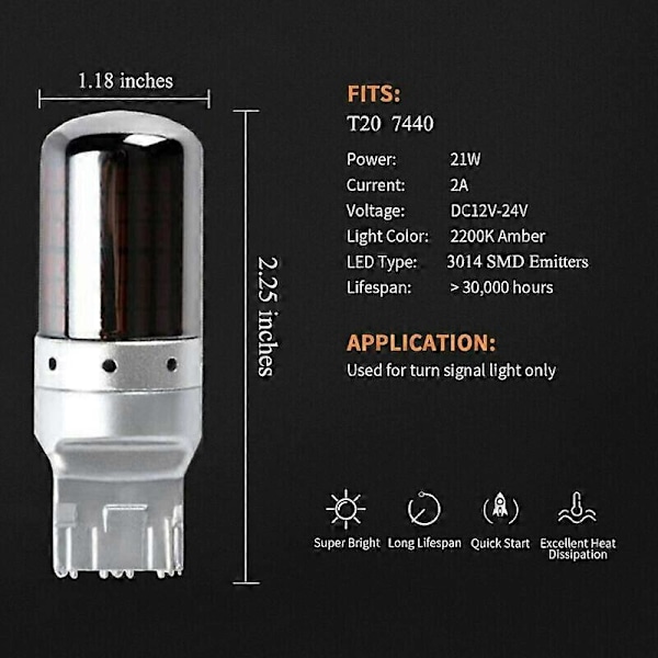 2 stk. Krom 7440 T20 144SMD Amber Canbus Feilfri LED Lampe Pære Blinklys-Perfekt