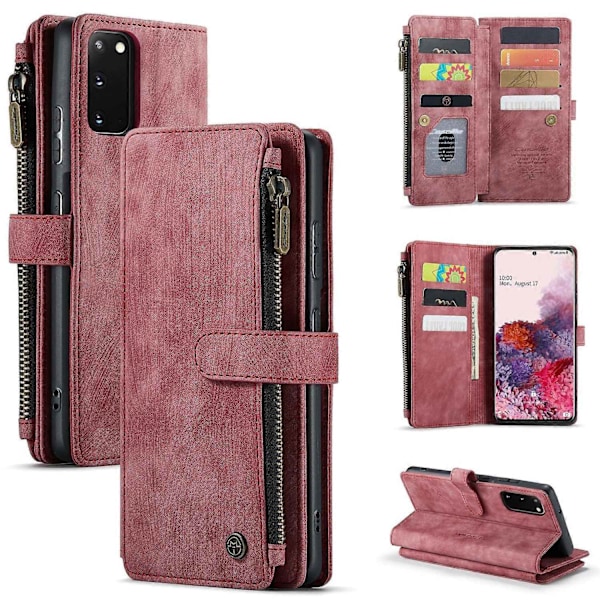 Yhteensopiva Samsung Galaxy S20 5G CaseMe-C30 PU + TPU Monitoiminen Vaakasuora Käännettävä Nahkakotelo Pidikkeellä & Korttipaikalla & Lompakolla - Täydellinen Red