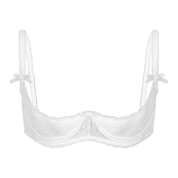 Damunderkläder - Spetsbh med halvkupor, push-up, underwire, justerbara band, vadderad med svamp, perfekt White A XL