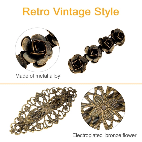 8 stk vintage metal hårspænder, bronze retro franske hårspænder - Perfet