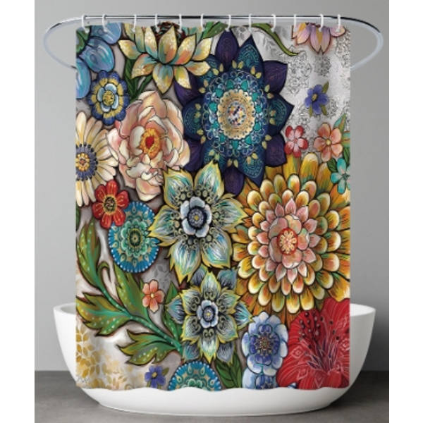 duschdraperi 180 x 200 cm med 12 krokar Snabbtorkande (Blommor), Mach - Perfet
