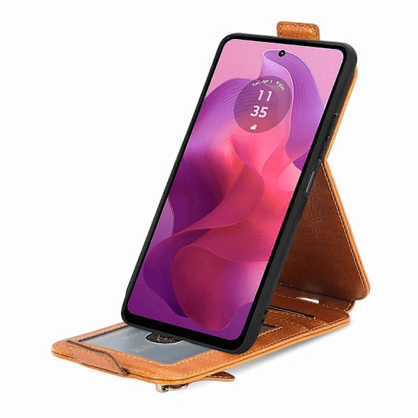 Plånboksfodral med dragkedja i läder för Motorola Moto G34 5G-Perfet Brown