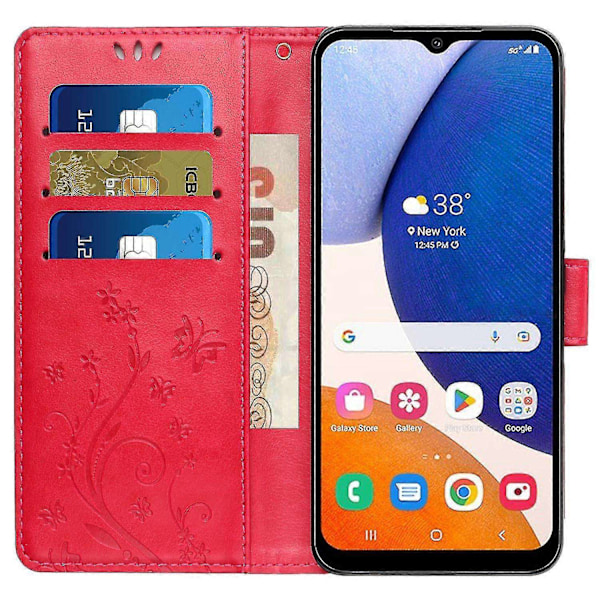 Yhteensopiva Samsung Galaxy A55 5G Perhosnahkakotelo Puhelinkuori Jalustalla Lompakko-Täydellinen Red