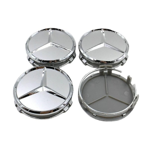 4-delt Deksel for Bilhjul - Benz Logo 75mm Hjul - Senterhjuldeksel Felglogo 3 Hjørner Felgmerke-Perfekt silver