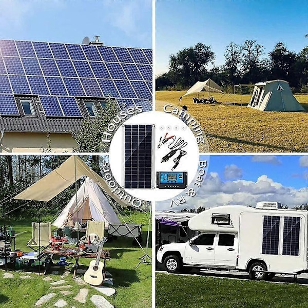 300W 12V Solpanel, Solpanel Kit, Batterilader Kit med 60A Solladeregulering til Campingvogn, Yacht, Udendørs, Have, Belysning - Perfet