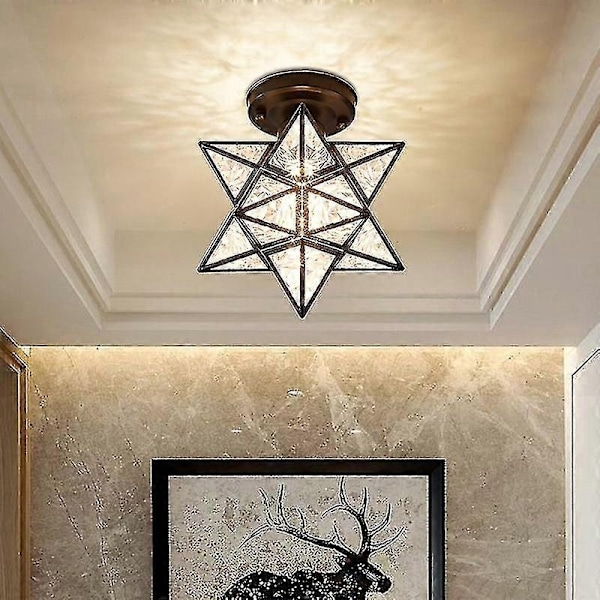 Femkantet Stjerne Taklampe Justerbar Farge, Jern PVC Glass for Gang Balkong Belysning-Perfet Black B