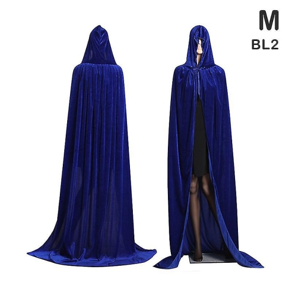 Middelaldersk vampyr fløyel hette kappe lang kappe heksekapper Halloween kostyme - Perfet Blue M
