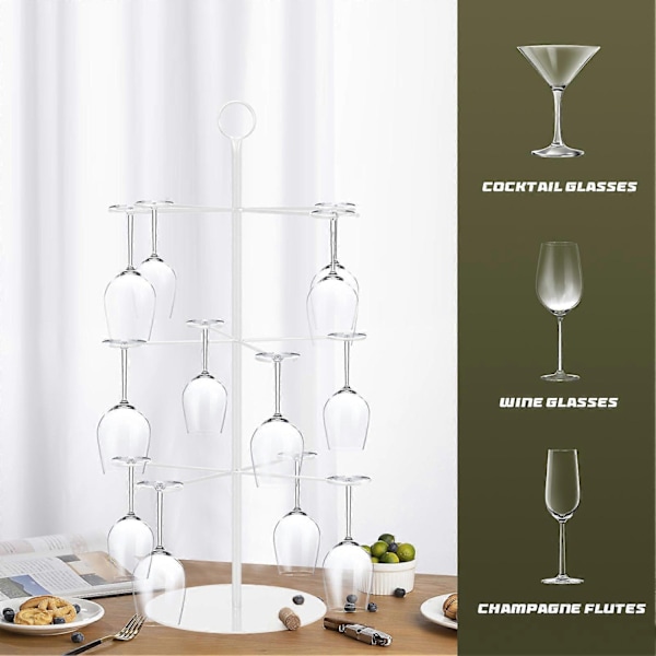 Metallisk Champagnetorn 3-vånings Vin Glas Display Stativ för Fest, Rymmer 12 Vinglas, Stabil Design för att Förhindra Spill, Cocktailträd Stativ - Perfekt Black
