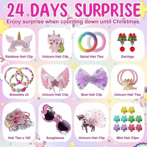 Julekalender til piger - Enhjørningegave, Julekalender til piger, 24 dages overraskelsesgaver, Bedste gave til døtre - Perfekt
