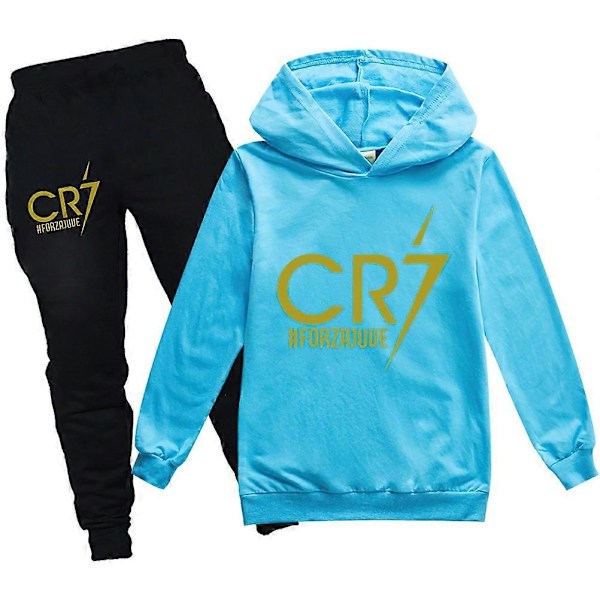 Pieces Cristiano Ronaldo Hoodie VM Nummer 7 Gave Fodboldstjerne Hoodie og Blå Bukser Sæt Piger Drenge Hættetrøje Trøje Børn - Perfekt sky blue 9-10years