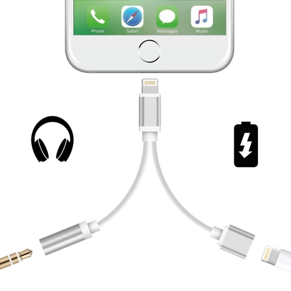 Lightning Adapter - 2i1 med 3,5 mm Sølv - Perfet