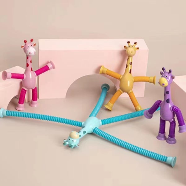 Teleskopisk sugekopp giraff leketøy stretching leke - Perfet pink