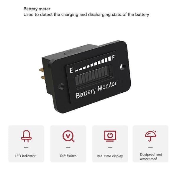 Golfbilsbatteriövervakare 12V-72V med ljusstark LED-display - Pålitlig avläsning - Perfekt