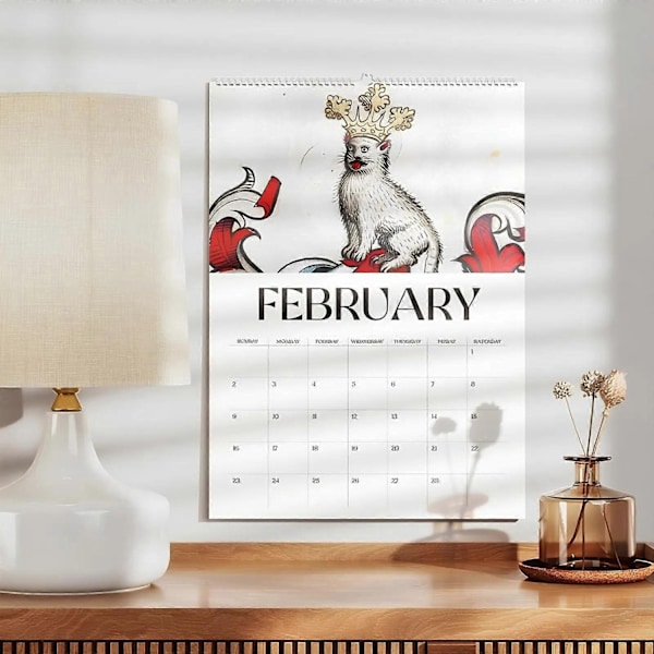 Stygg Middelalderkatt Kalender - Merkelig Middelalderkatt Veggkalender 2025 | 12 Måneder Stygg Middelalderkatt Kalender | Middelalderkatt Veggkalender - Perfekt 2pcs