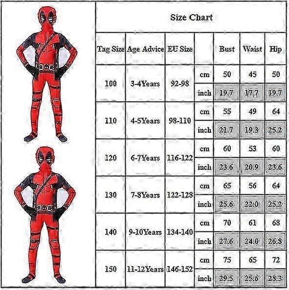 Deadpool Superhelt Party Cosplay Kostyme Karneval Gutte Halloween-Perfekt 120cm
