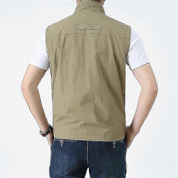 Herr Frilufts Sommar Arbetsväst Vår Multi-fickor Taktisk Västs Stora Storlekar M-6XL Man Vandring Fiske Ärmlösa Jackor-Perfet khaki L