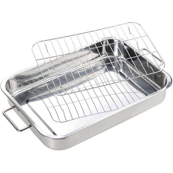 Rustfri stålbageplade med rist, bageform, stegeplade, køkkenudstyr - q36-Perfet 39*28*6CM