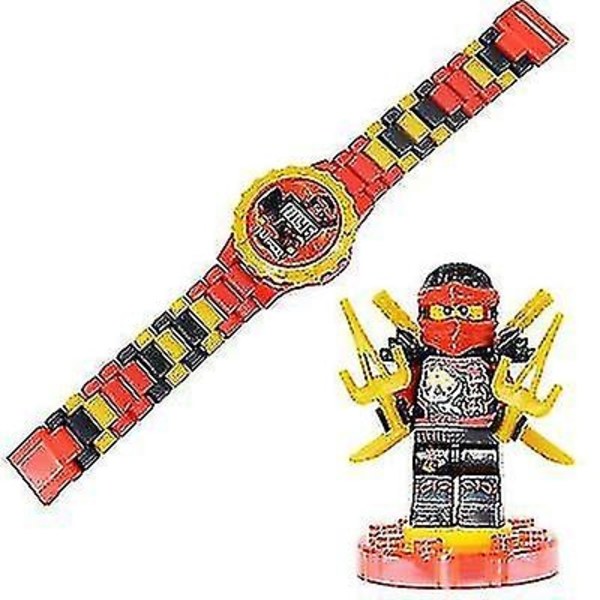 Lasten rakennettava kello ja kellot Muovikello linkkiketjulla ja minifiguurilla - Täydellinen Ninjiago red