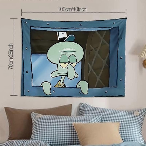 FENDROM Rolig Bläckfisk Cartoon Väggbonad Hängande Roligt Meme Bakgrund Fönsterdesign Heminredning för Sovrum Vardagsrum-Perfekt 70 x 100cms