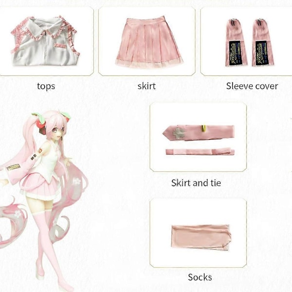 2024 Pink Miku Cosplay-asu, Esitysasu, Cos-asu Hatsune Miku, Tavallinen C-asu, Peruukki, Cosplay-tytöille, Kevät, Sakura, Kirsikka Miku-Perfet 5pcs XXL