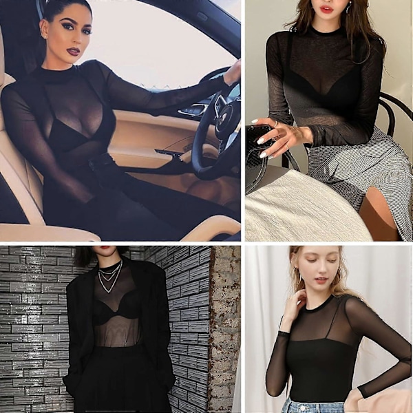 Naisten seksikäs musta minihame pitkillä hihoilla, läpinäkyvä - Täydellinen Black 4XL