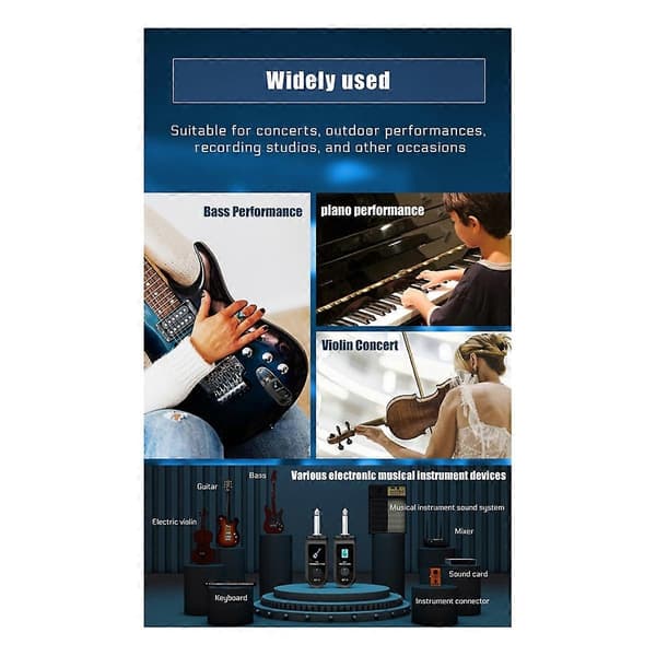 2.4G Trådløst Gitarsystem Oppladbart Litiumbatteri Trådløs Gitarsender Mottaker for E-Perfet
