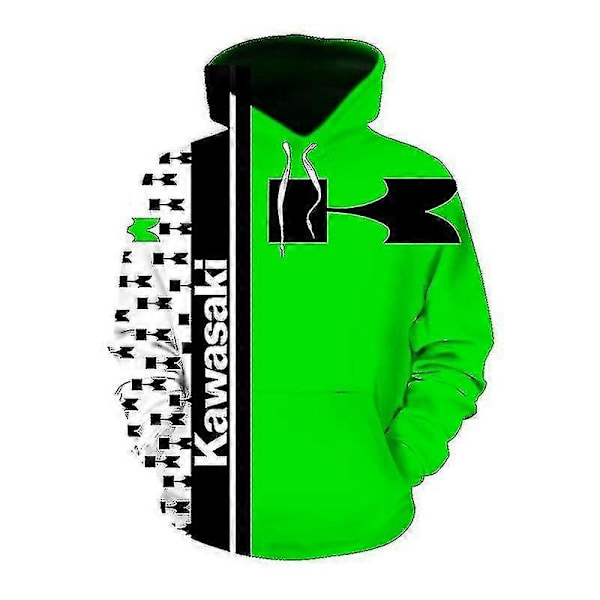 2022 Våren & Hösten Ny Kawasaki 3D-skrivare Digital Tryckt Dragkedja Hoodie Motorcykel Löpning Hoodie Herrar Dam Ny-Perfet 144 XXXL
