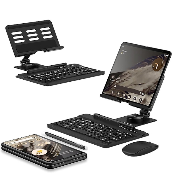 för Samsung Galaxy Fold / Z Fold Serien Vikbart Skrivbordsställ med Bluetooth Tangentbord + Mus + Stylus-Perfet Black
