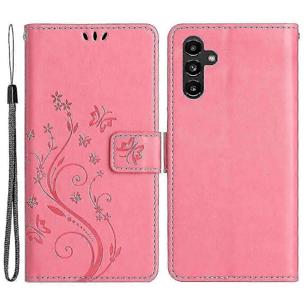 Kompatibel med Samsung Galaxy A55 5G Sommerfugl Læder Etui Telefon Cover med Stand Wallet-Perfet Pink