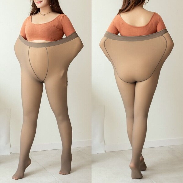 Plus Size Fake Translucent Warm Fleece Tights Vintertights - Perfet Coffee  Wrapped 250g winter