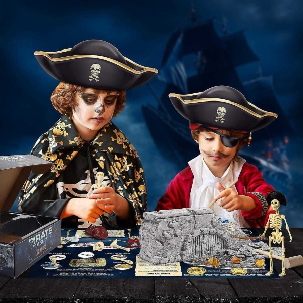 Pirate Treasure Dig Kit Gräv upp Guld Diamond Gem Pirate Skelett Montering Leksaker Arkeologiska Ex - Perfet