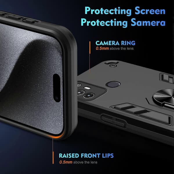 Stødsikkert Telefoncover med Metal Ringholder - Perfekt Black Compatible with Blade A52