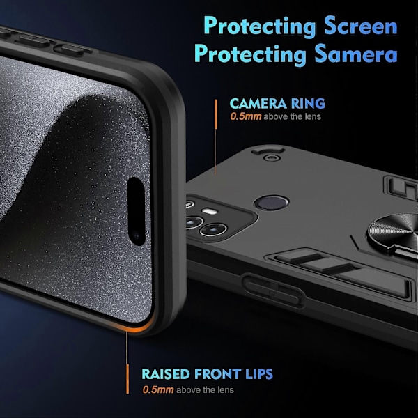 Støtsikkert Telefondeksel med Metallringholder - Perfekt Black Compatible with Blade A52