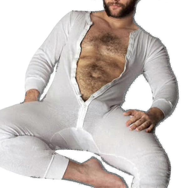 Langærmet jumpsuit pyjamas natøj til mænd - Perfekt White M