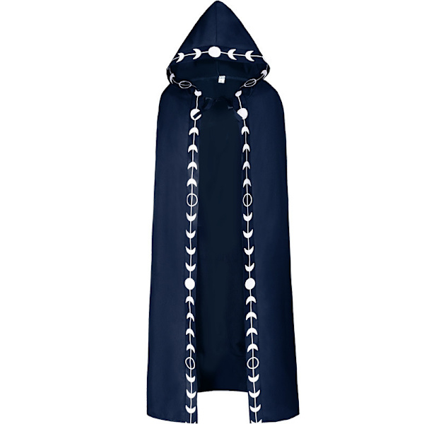 Unisex Moon Phases Kirjonta hupullinen viitta Mystinen keskiaikainen renessanssin pitkä viitta - Perfet navy 2XL